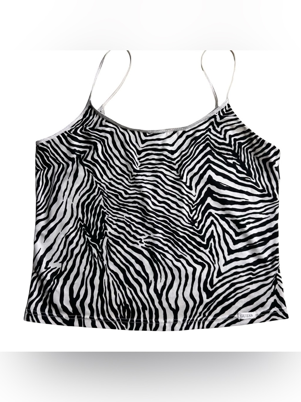 Vintage Y2K GUESS Zebra Print Cami Tank Top | Black White Animal